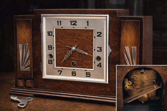 Vintage Wind-Up Mantel Clock with Chimes | Wooden Mechanical Desk Clock