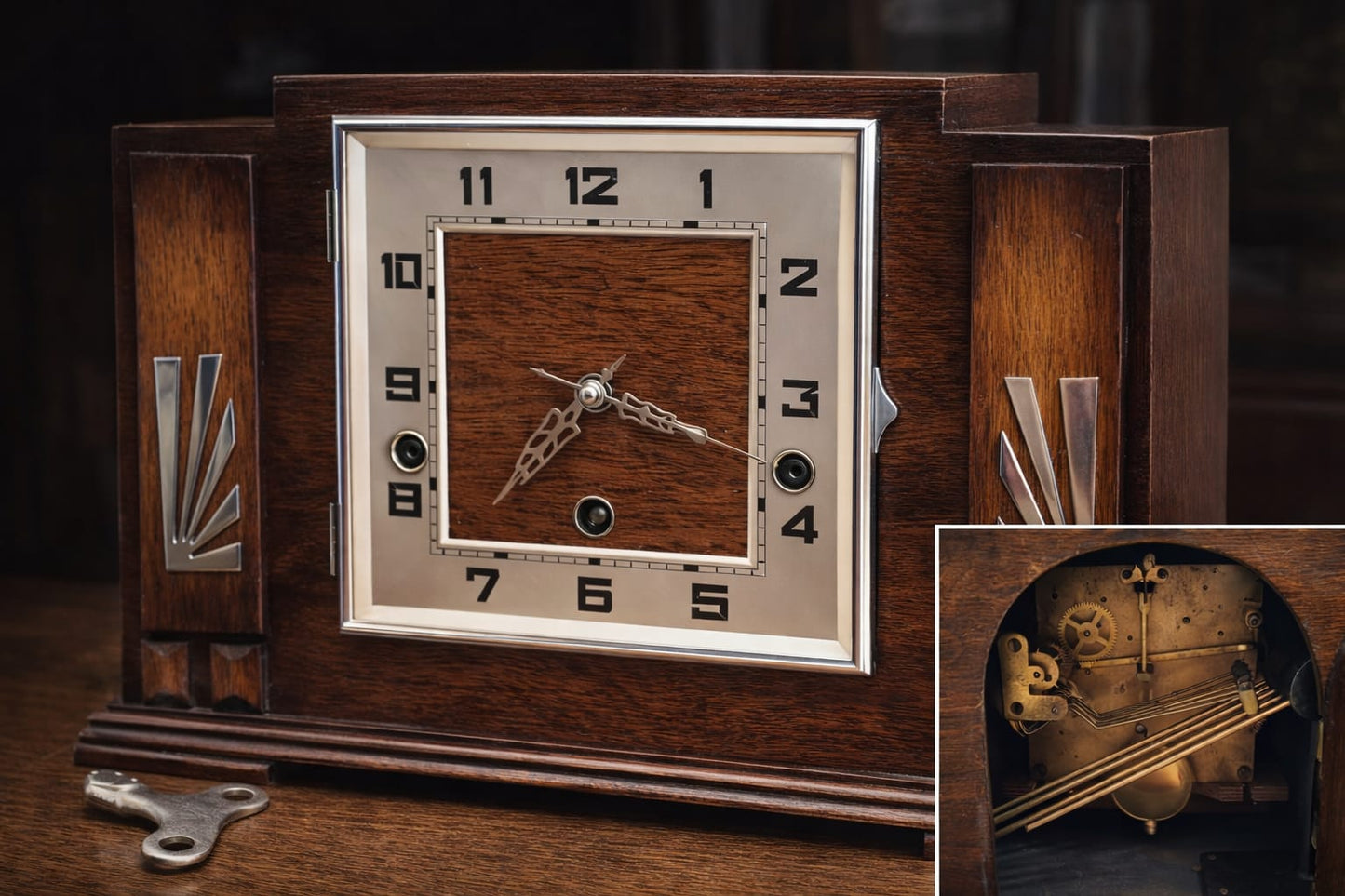 Vintage Wind-Up Mantel Clock with Chimes | Wooden Mechanical Desk Clock