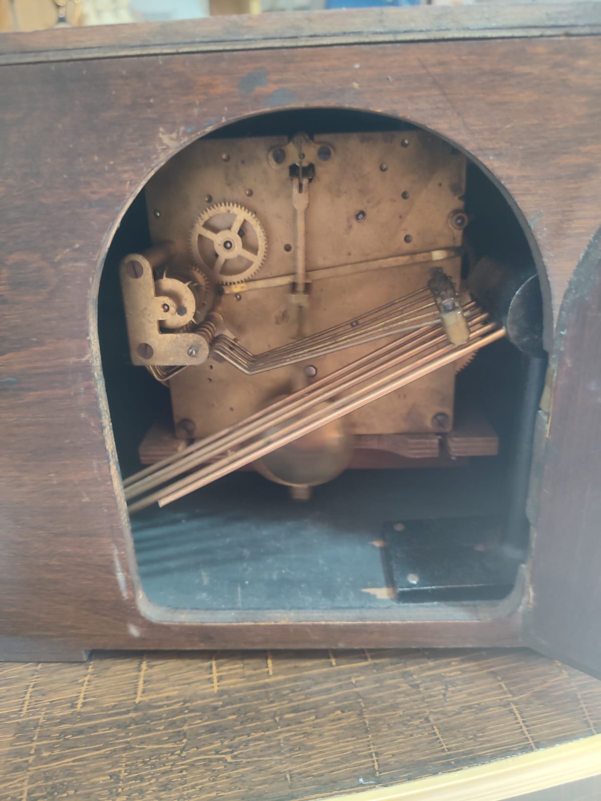 Vintage Wind-Up Mantel Clock with Chimes | Wooden Mechanical Desk Clock