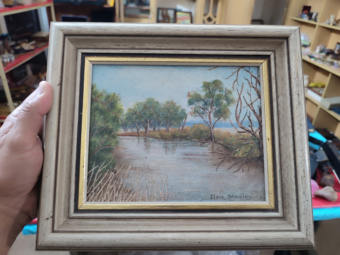Original Landscape Oil Painting by Elsie Bradley – Little Yarra River, Australia – Framed Artwork (29 × 25 cm)