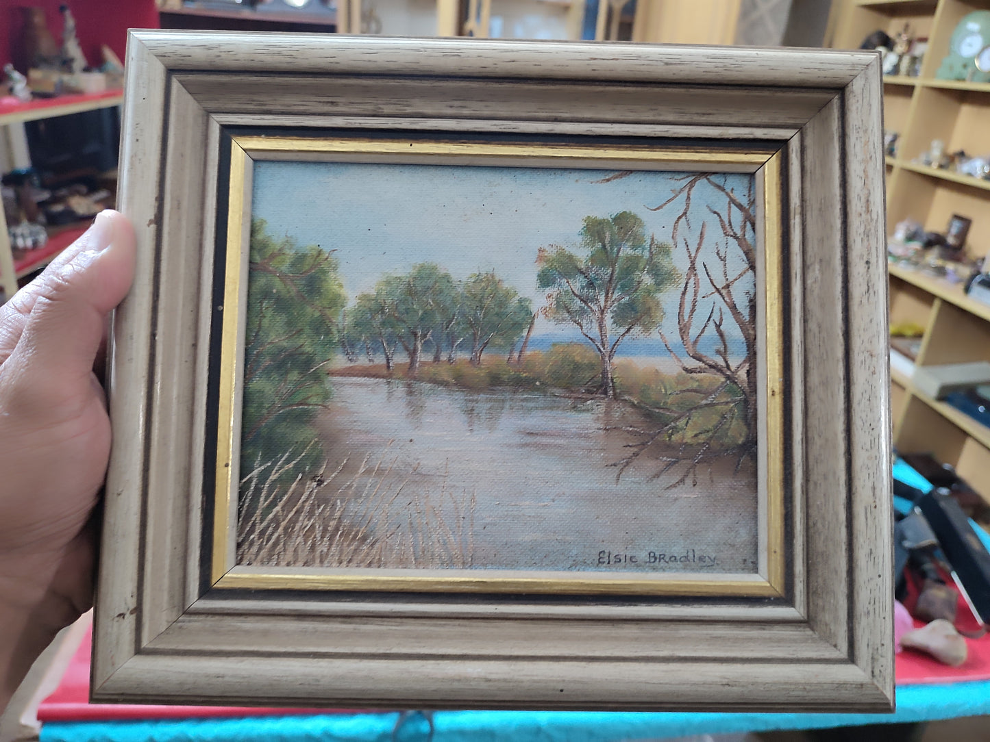 Original Landscape Oil Painting by Elsie Bradley – Little Yarra River, Australia – Framed Artwork (29 × 25 cm)