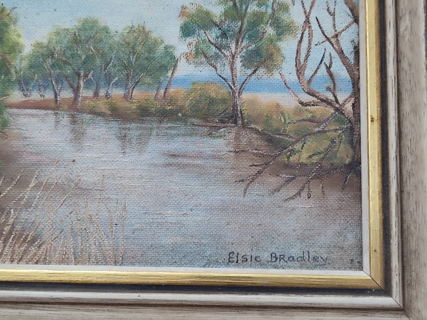 Original Landscape Oil Painting by Elsie Bradley – Little Yarra River, Australia – Framed Artwork (29 × 25 cm)